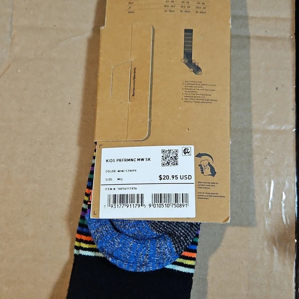 Burton Kids' Performance Midweight Socks: MINI STRIPE PRINT: NWT: M/L (2-4)